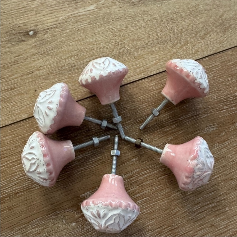 Set of 6 Pink & White Medallion Embossed Ceramic Drawer Knobs, Hobby Lobby